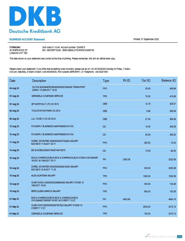 Deutsche Kreditbank organization checking account statement Word and PDF template